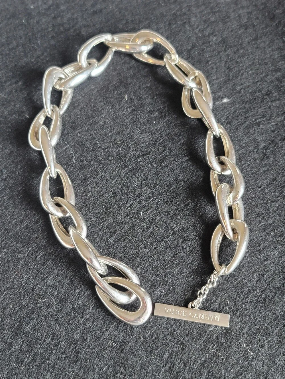 Vince Camuto Chunky Silvertone Oval Link Necklace, Toggle Clasp